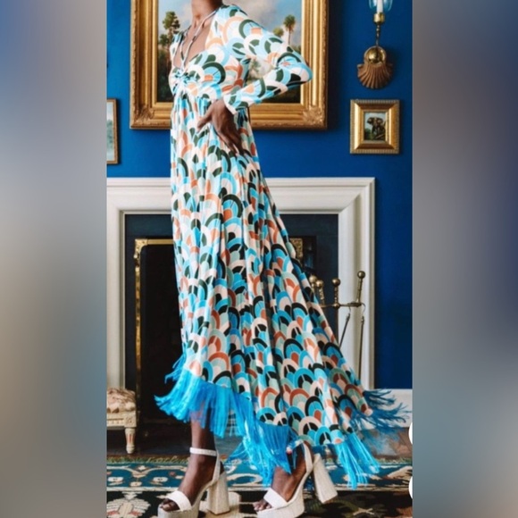 Cara cara dress xs mod vtg 70s 60s retro hippie fringe maxi tassle geometric fun - Picture 1 of 10